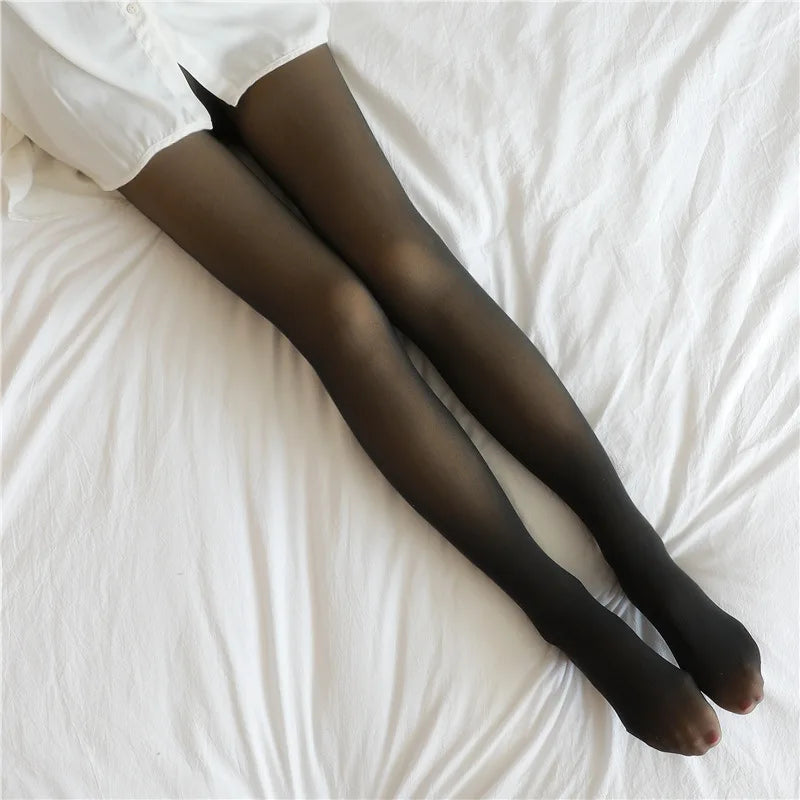 Fleece-Lined Thermal Tights Black